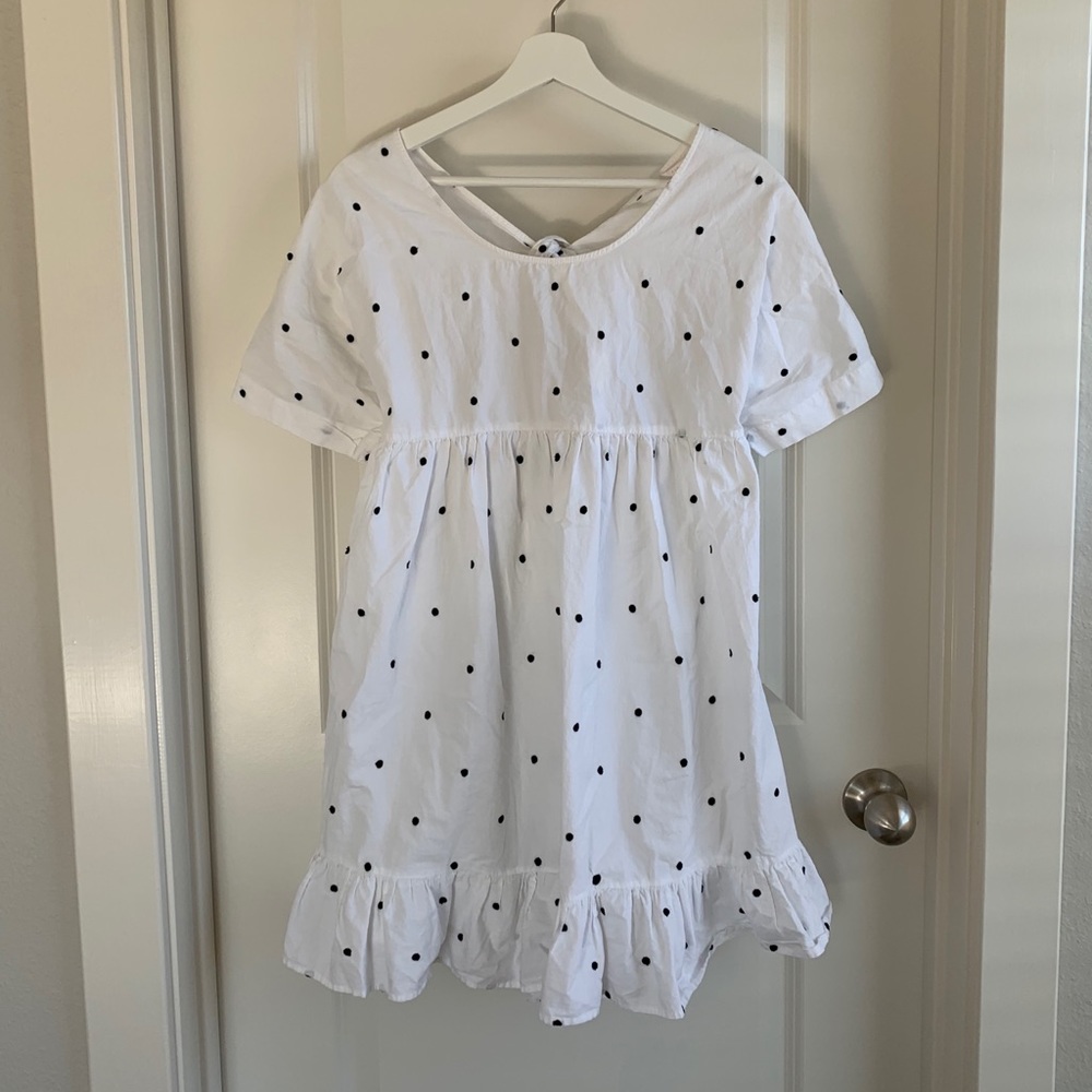 Zara Embroidered White Polka Dot Mini Dress